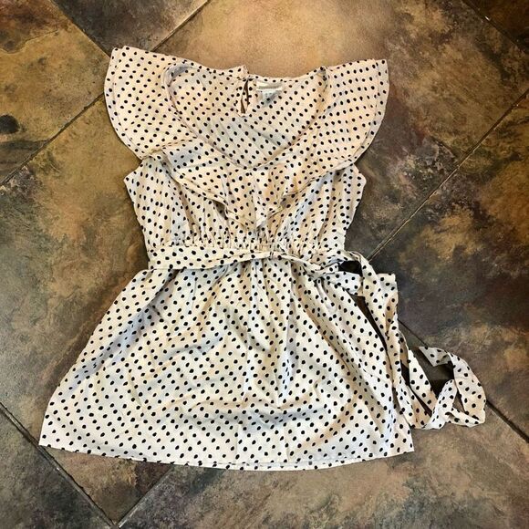 Motherhood Maternity Cream With Black Dots Blouse Waist Belt - Picture 5 of 13